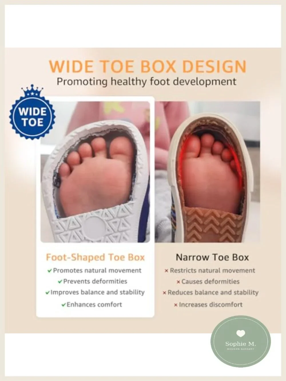 Toddler First Walk Sneakers Wide Toe Box Non-Slip Hook & Loop Breathable Canvas